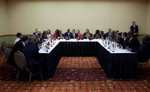 President Obama in discussion with leaders